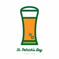 Saint Patricks day beer glass, pint mug, tankard vector icon. Orange green line art flat icon for logo, sign, button