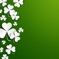 Saint Patricks day greeting card, realistic paper shamrock leaves