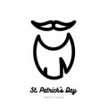Saint Patricks day leprechaun beard and mustache vector icon. Black white line art flat icon for logo, sign, button