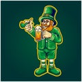 Saint patricks day leprechaun beer glass cartoon logo illustrations