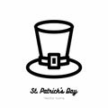 Saint Patricks day leprechaun hat vector icon. Black white line art flat icon, logo, sign, button. Minimalist Patricks