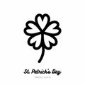 Saint Patricks day lucky clover, shamrock, trefoil vector icon. Black white line art flat icon for logo, sign, button Royalty Free Stock Photo