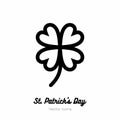 Saint Patricks day lucky clover, shamrock, trefoil vector icon. Black white line art flat icon for logo, sign, button Royalty Free Stock Photo