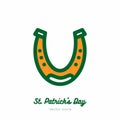 Saint Patricks day lucky horseshoe vector icon. Orange green line art flat icon for logo, sign, button