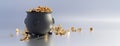 Saint Patricks Day pot full of golden coins fortune, good luck. 3d render