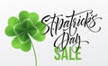 Saint Patricks Day Sale poster. Lettering Typography banner template. Vector Illustration