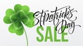 Saint Patricks Day Sale poster. Lettering Typography banner template. Vector Illustration