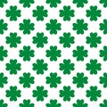 Saint Patricks Day shamrock seamless pattern. Green clover leaves on white background. St. Patricks Day backdrop. Vector Royalty Free Stock Photo