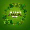 Saint Patricks Day vector background, frame with realistic shamrock leaves