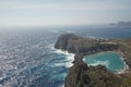 Saint Paul bay, Aegean Sea landscape from ancient town of Lindos and Acropolis rocky ruins. Rhodes, Greece Royalty Free Stock Photo