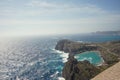 Saint Paul bay, Aegean Sea landscape from ancient town of Lindos and Acropolis rocky ruins. Rhodes, Greece Royalty Free Stock Photo