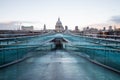 Saint Paul Cathedral from the ramp of the Millennium Bridge at dawn Royalty Free Stock Photo
