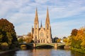 Saint-Paul church at Ill river water Alsace in Strasbourg France Royalty Free Stock Photo