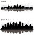 Saint Paul Minnesota and Jackson Mississippi City Skyline Silhouette Set