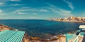 Saint Paul`s bay colorful panorama from Bugibba, Malta