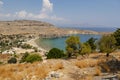 Saint Paul`s Bay In Lindos On The Island Of Rhodes Royalty Free Stock Photo