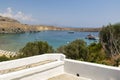 Saint Paul`s Bay In Lindos On The Island Of Rhodes Royalty Free Stock Photo