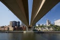 Saint Paul skyline from beneath Wabasha Street Freedom Bridge, Saint Paul, Minnesota Royalty Free Stock Photo