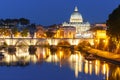 Saint Peter Cathedral at night in Rome, Italy. Royalty Free Stock Photo