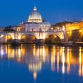 Saint Peter Cathedral at night in Rome, Italy. Royalty Free Stock Photo