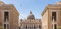 Saint Peter`s Basilica, main facade and dome. Vatican City. Royalty Free Stock Photo