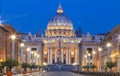 The Saint Peter`s Basilica at night, Rome.