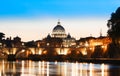 The Saint Peter`s Basilica after sunset, Rome,Italy.