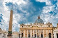 Saint Peter`s Basilica and Vatican Obelisk in Rome, Italy