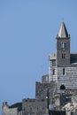 Saint Peter`s Church Chiesa di San Pietro against the clear blue sky with large copy space, famous landmark in Porto Venere, th Royalty Free Stock Photo