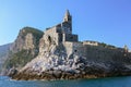 Saint Peter`s Church Chiesa di San Pietro against the clear blue sky with large copy space, famous landmark in Porto Venere, th Royalty Free Stock Photo