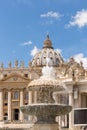 Saint Peter`s Square, Fountain and Dome detail, Vatican City. Royalty Free Stock Photo