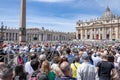 Saint Peter`s Square, Vatican City. May 15, 2022: A crowd gathers in the square where Pope Francis celebrates his first mass Royalty Free Stock Photo