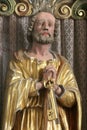 Saint Peter, statue on the main altar in the Church of St Mary Magdalene in Cazma, Croatia Royalty Free Stock Photo