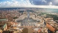 Saint Peter's Square Square of the historical landmark plaza in Vatican and aerial view of the Rome city town. Royalty Free Stock Photo