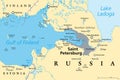 Saint Petersburg area, second-largest city in Russia, political map