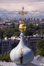 Saint Petersburg cityscape with clouds, trees, avenues from a summit of Smolniy cathedral Royalty Free Stock Photo