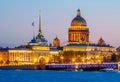 Saint Petersburg cityscape with St. Isaac`s cathedral, Admiralty building and Palace bridge at sunset, Russia Royalty Free Stock Photo