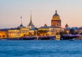 Saint Petersburg cityscape with St. Isaac`s cathedral, Admiralty building and Palace bridge at sunset, Russia Royalty Free Stock Photo