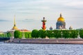 Saint Petersburg cityscape with St. Isaac`s cathedral, Rostral column and Admiralty, Russia