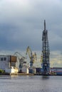 Saint Petersburg, floating crane on a pier in an industrial zone