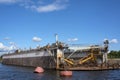 Saint-Petersburg,  floating dock on the Malaya Neva river Royalty Free Stock Photo