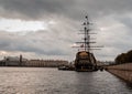 ship river Saint-Petersburg historical building clouds day