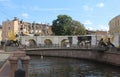 Saint Petersburg, pedestrian Bank bridge over the Griboyedov Canal, historical center Royalty Free Stock Photo