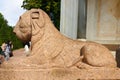 Lions in Peterhof near the Voronikhinskaya Colonnade in Petrodvorets, St. Petersburg