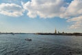 Saint Petersburg river view with The Peter and Paul Fortress citadel, aerofoil on Neva river,