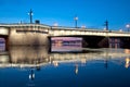 Liteyny Bridge, Cruiser Aurora on The Neva River. St Petersburg. Russia Royalty Free Stock Photo