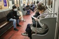 Saint-petersburg, Russia - 04 April 2020: People in subway. 1st week of self-isolation