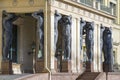Portico with atlases of the New Hermitage building close-up, Saint-Petersburg