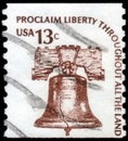 Saint Petersburg, Russia - April 01, 2020: Postage stamp issued in the United States with the image of the Liberty Bell, circa Royalty Free Stock Photo