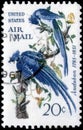 Saint Petersburg, Russia - April 01, 2020: Postage stamp printed in United States with the image of the Audubon, Black-throated,